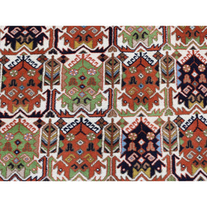 3'10"x5'10" Ivory, New Persian Ardabil with Block Design, Pure Wool, Hand Knotted, Oriental Rug FWR525648