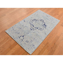 Load image into Gallery viewer, 3&#39;x4&#39;10&quot; Powder Blue, Diminishing Cypress Trees with Medallion Design, Silk with Textured Wool, Hand Knotted, Oriental Rug FWR525660