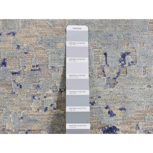 3'x4'10" Powder Blue, Diminishing Cypress Trees with Medallion Design, Silk with Textured Wool, Hand Knotted, Oriental Rug FWR525660