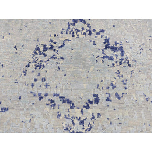 3'x4'10" Powder Blue, Diminishing Cypress Trees with Medallion Design, Silk with Textured Wool, Hand Knotted, Oriental Rug FWR525660