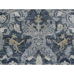 3'x5' Arsenic Gray, Hand Knotted, Silk with Textured Wool, Blossom Design, Oriental Rug FWR525672