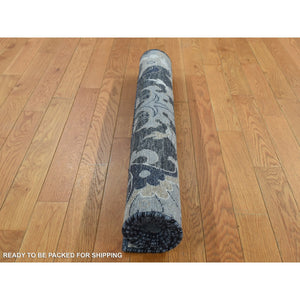 3'x5' Arsenic Gray, Hand Knotted, Silk with Textured Wool, Blossom Design, Oriental Rug FWR525672