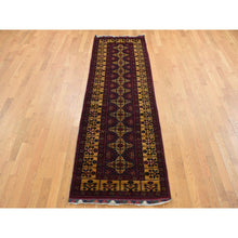 Load image into Gallery viewer, 3&#39;x10&#39;2&quot; Vermilion Red, Afghan Khamyab, Vegetable Dyes, Denser Weave, Shiny Wool, Hand Knotted, Runner Oriental Rug FWR525702