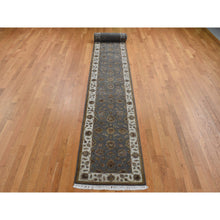 Load image into Gallery viewer, 2&#39;6&quot;x20&#39; Carbon Gray, Rajasthan Design, Wool And Silk, Hand Knotted, Xl Runner Oriental Rug FWR525714