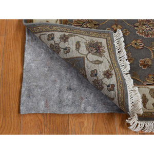 2'6"x20' Carbon Gray, Rajasthan Design, Wool And Silk, Hand Knotted, Xl Runner Oriental Rug FWR525714