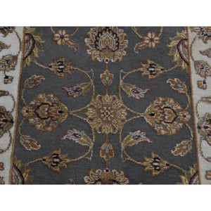2'6"x20' Carbon Gray, Rajasthan Design, Wool And Silk, Hand Knotted, Xl Runner Oriental Rug FWR525714