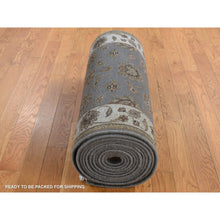 Load image into Gallery viewer, 2&#39;6&quot;x20&#39; Carbon Gray, Rajasthan Design, Wool And Silk, Hand Knotted, Xl Runner Oriental Rug FWR525714