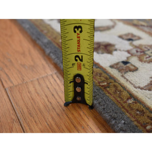 2'6"x20' Carbon Gray, Rajasthan Design, Wool And Silk, Hand Knotted, Xl Runner Oriental Rug FWR525714