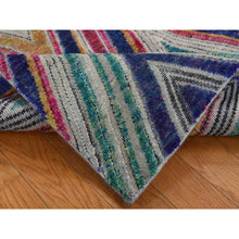 Load image into Gallery viewer, 3&#39;x12&#39;3&quot; Rouge Pink, Chevron Design, Sari Silk And Textured Wool, Hand Knotted, Runner Oriental Rug FWR525726