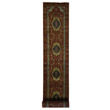 Load image into Gallery viewer, 2&#39;7&quot;x17&#39;7&quot; Brick Red, Antiqued Heriz, Hand Spun New Zealand Wool, Hand Knotted, XL Runner Oriental Rug FWR525738