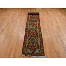 Load image into Gallery viewer, 2&#39;7&quot;x17&#39;7&quot; Brick Red, Antiqued Heriz, Hand Spun New Zealand Wool, Hand Knotted, XL Runner Oriental Rug FWR525738