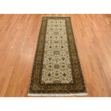 Load image into Gallery viewer, 3&#39;6&quot;x10&#39;3&quot; Khaki Brown, Hereke Design, Hand Spun New Zealand Wool, 300 Kpsi, Hand Knotted, Wide Runner Oriental Rug FWR525744