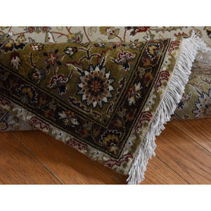 3'6"x10'3" Khaki Brown, Hereke Design, Hand Spun New Zealand Wool, 300 Kpsi, Hand Knotted, Wide Runner Oriental Rug FWR525744