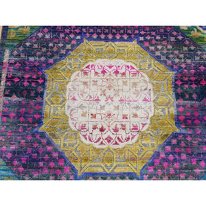 3'1"x19'3" Goldenrod Yellow, Mamluk Design, Sari Silk With Textured Wool, Hand Knotted, Xl Runner Oriental Rug FWR525750
