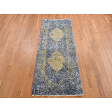 Load image into Gallery viewer, 3&#39;x8&#39; Charcoal Gray, Persian Design, Wool And Pure Silk, Hand Knotted, Wide Runner Oriental Rug FWR525762