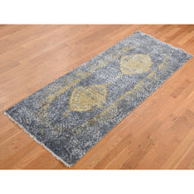 Load image into Gallery viewer, 3&#39;x8&#39; Charcoal Gray, Persian Design, Wool And Pure Silk, Hand Knotted, Wide Runner Oriental Rug FWR525762