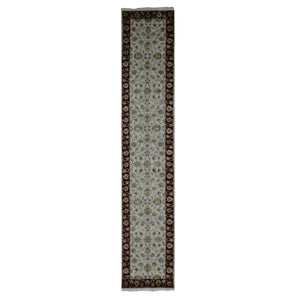2'8"x14'1" Ivory, Rajasthan Design, Half Wool and Half Silk, Thick and Plush, XL Runner Oriental Rug FWR525768