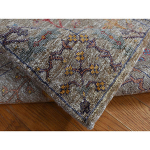3'1"x12' Honey Brown, Silk with Textured Wool, Directional Vase Design, Hand Knotted, Runner Oriental Rug FWR525774