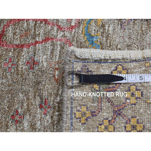 3'1"x12' Honey Brown, Silk with Textured Wool, Directional Vase Design, Hand Knotted, Runner Oriental Rug FWR525774