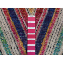 Load image into Gallery viewer, 3&#39;x11&#39;10&quot; Colorful, Chevron Design, Sari Silk And Textured Wool, Hand Knotted, Runner, Oriental Rug FWR525780