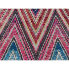 Load image into Gallery viewer, 3&#39;x11&#39;10&quot; Colorful, Chevron Design, Sari Silk And Textured Wool, Hand Knotted, Runner, Oriental Rug FWR525780