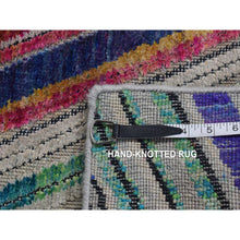 Load image into Gallery viewer, 3&#39;x11&#39;10&quot; Colorful, Chevron Design, Sari Silk And Textured Wool, Hand Knotted, Runner, Oriental Rug FWR525780