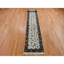 Load image into Gallery viewer, 2&#39;7&quot;x16&#39; Bone White, Half Wool and Half Silk, XL Runner Rajasthan All Over Leaf Design, Hand Knotted, Oriental Rug FWR525798
