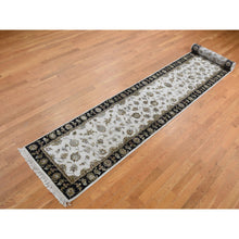Load image into Gallery viewer, 2&#39;7&quot;x16&#39; Bone White, Half Wool and Half Silk, XL Runner Rajasthan All Over Leaf Design, Hand Knotted, Oriental Rug FWR525798