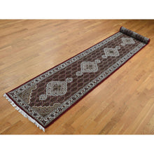 Load image into Gallery viewer, 2&#39;7&quot;x15&#39;8&quot; Mahogany Red, Tabriz Mahi with Fish Medallion Design, Wool and Silk, XL Runner, Hand Knotted, Oriental Rug FWR525810