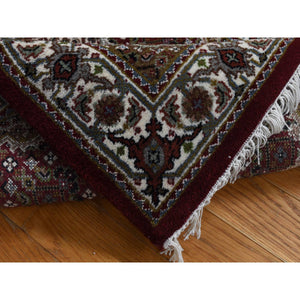 2'7"x15'8" Mahogany Red, Tabriz Mahi with Fish Medallion Design, Wool and Silk, XL Runner, Hand Knotted, Oriental Rug FWR525810