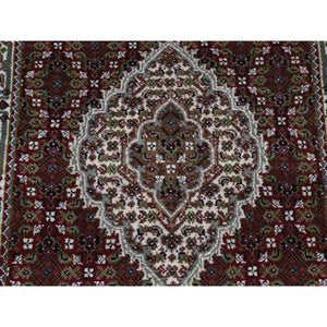 2'7"x15'8" Mahogany Red, Tabriz Mahi with Fish Medallion Design, Wool and Silk, XL Runner, Hand Knotted, Oriental Rug FWR525810