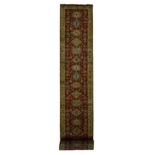 Load image into Gallery viewer, 2&#39;7&quot;x19&#39;10&quot; Brick Red, Hand Knotted, XL Runner, Karajeh with Geometric Medallion Design, Pure Wool, Oriental Rug FWR525822