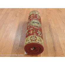 Load image into Gallery viewer, 2&#39;7&quot;x19&#39;10&quot; Brick Red, Hand Knotted, Xl Runner, Karajeh With Geometric Medallion Design, Pure Wool, Oriental Rug FWR525822