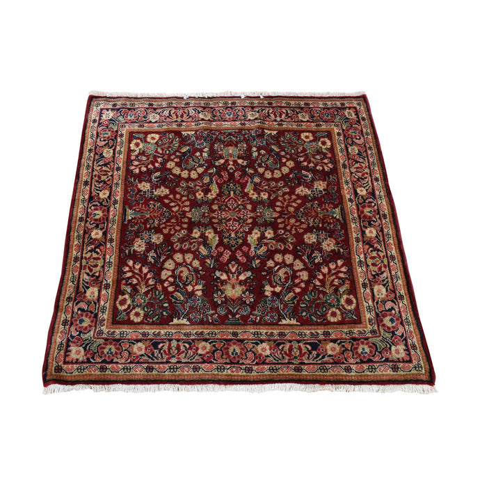 3'x3' Wine Red, Antique Persian Sarouk, Full Pile with a Rare Square Size, 100% Wool, Hand Knotted, Oriental Rug FWR525840