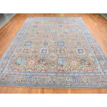 Load image into Gallery viewer, 11&#39;9&quot;x15&#39;2&quot; Tortilla Brown, Antiqued Tabriz Vase and Flower Blossom Design, Hi-Lo Pile, Silk with Textured Wool, Hand Knotted, Oversized, Oriental Rug FWR525864