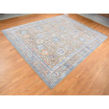 Load image into Gallery viewer, 11&#39;9&quot;x15&#39;2&quot; Tortilla Brown, Antiqued Tabriz Vase and Flower Blossom Design, Hi-Lo Pile, Silk with Textured Wool, Hand Knotted, Oversized, Oriental Rug FWR525864