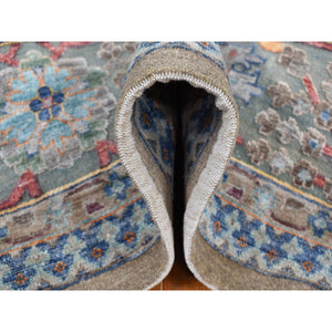 11'9"x15'2" Tortilla Brown, Antiqued Tabriz Vase and Flower Blossom Design, Hi-Lo Pile, Silk with Textured Wool, Hand Knotted, Oversized, Oriental Rug FWR525864