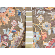 Load image into Gallery viewer, 11&#39;9&quot;x15&#39;2&quot; Tortilla Brown, Antiqued Tabriz Vase and Flower Blossom Design, Hi-Lo Pile, Silk with Textured Wool, Hand Knotted, Oversized, Oriental Rug FWR525864