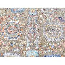 Load image into Gallery viewer, 11&#39;9&quot;x15&#39;2&quot; Tortilla Brown, Antiqued Tabriz Vase and Flower Blossom Design, Hi-Lo Pile, Silk with Textured Wool, Hand Knotted, Oversized, Oriental Rug FWR525864