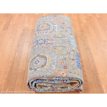 Load image into Gallery viewer, 11&#39;9&quot;x15&#39;2&quot; Tortilla Brown, Antiqued Tabriz Vase and Flower Blossom Design, Hi-Lo Pile, Silk with Textured Wool, Hand Knotted, Oversized, Oriental Rug FWR525864