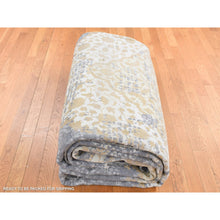 Load image into Gallery viewer, 12&#39;x15&#39;1&quot; Pewter Gray With Gold, Broken And Erased Persian Medallion Design With Roman Mosaic, Wool And Pure Silk, Hand Knotted, Oversized, Oriental Rug FWR525870