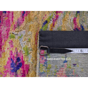 3'x9'2" Colorful, Sari Silk With Textured Wool, The Lava Design, Runner, Hand Knotted, Oriental Rug FWR525924