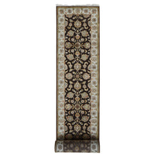 Load image into Gallery viewer, 2&#39;7&quot;x15&#39;9&quot; Coffee Brown, Rajasthan All Over Leaf Design, Half Wool and Half Silk, XL Runner, Hand Knotted Oriental Rug FWR525936