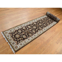 Load image into Gallery viewer, 2&#39;7&quot;x15&#39;9&quot; Coffee Brown, Rajasthan All Over Leaf Design, Half Wool And Half Silk, Xl Runner, Hand Knotted Oriental Rug FWR525936