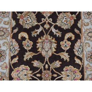 2'7"x15'9" Coffee Brown, Rajasthan All Over Leaf Design, Half Wool and Half Silk, XL Runner, Hand Knotted Oriental Rug FWR525936