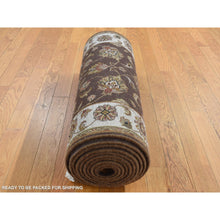 Load image into Gallery viewer, 2&#39;7&quot;x15&#39;9&quot; Coffee Brown, Rajasthan All Over Leaf Design, Half Wool And Half Silk, Xl Runner, Hand Knotted Oriental Rug FWR525936