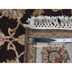 2'7"x15'9" Coffee Brown, Rajasthan All Over Leaf Design, Half Wool and Half Silk, XL Runner, Hand Knotted Oriental Rug FWR525936