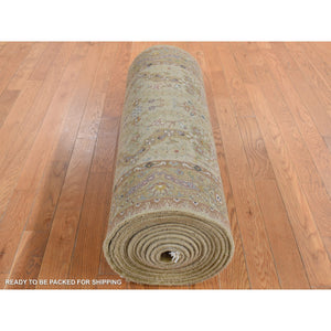 3'x23'3" Golden Brown, Super Dense Weave, Tabriz, Xl Runner, 300 Kpsi, Pure Wool, Hand Knotted, Oriental Rug FWR525942