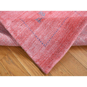 2'8"x13'6" Flamingo Pink, Wool and Silk, Loomed Knotted, Gabbeh, Runner, Oriental Rug FWR525954
