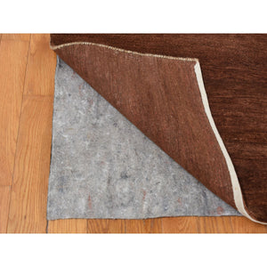 12'4"x15' Mocha Brown Shade Gradation and Rainbow Design, Modern Gabbeh, Pure Wool, Hand Knotted, Oversized Oriental Rug FWR525984